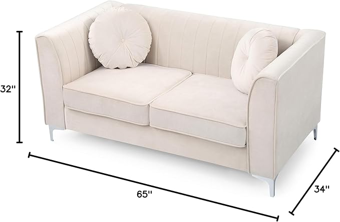 Glory Furniture Delray Velvet Loveseat in Ivory