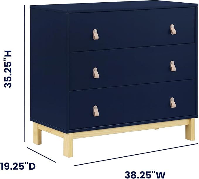 babyGap Legacy 3 Drawer Dresser with Leather Pulls and Interlocking Drawers by Delta Children, Navy/Natural