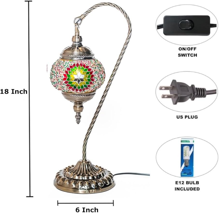KRAFTSTORIES DIY Turkish Mosaic Lamp Craft Kit| Large Swan Neck Making Kit for Adults| Family Couple Relaxing Creative Activity Gift| Moroccan Table Lamp| Make Your Own Lamp (Christmas)