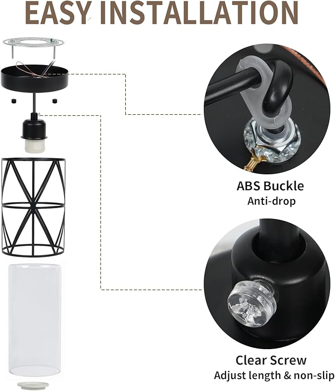 5.4"×7.9" Black Pendant Lights Kitchen Island, Pendant Light with Clear Glass Shade, Modern Kitchen Lights, Hanging Light Fixture for Kitchen Island, Foyer, Dining Room, Entryway