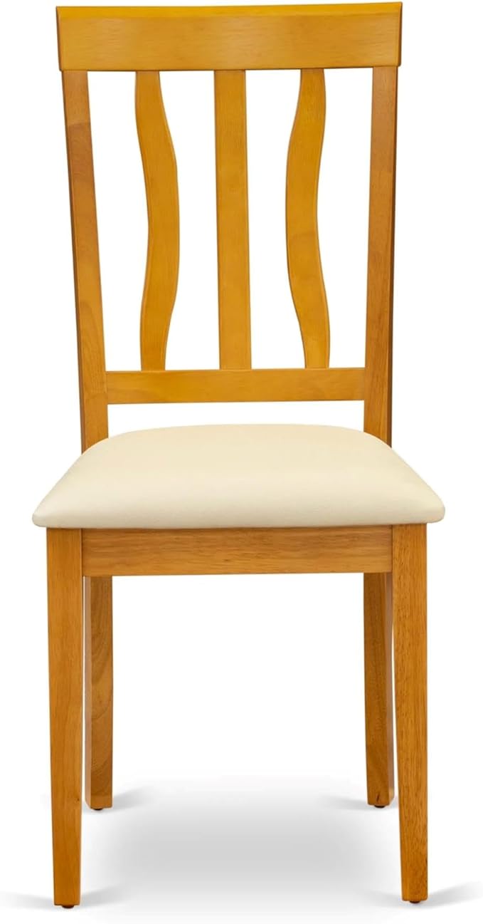 East West Furniture ANC-OAK-LC Antique Kitchen Dining Chairs - Faux Leather Upholstered Wooden Chairs, Set of 2, Oak