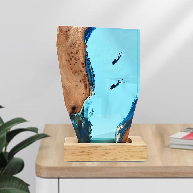 Shark Diver LED Ocean Night Light, Epoxy Resin Ocean Lamp, Deep Sea Diver Night Light, Office, Desk, Bathroom or Bedroom Decorative Night Light, Suitable for Holidays (2 Divers)