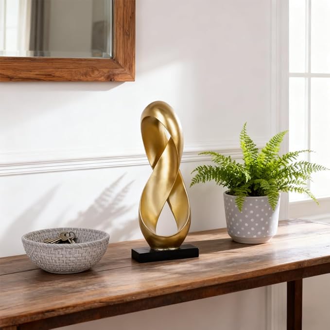 Large Gold Knot Decor Statue 14.6in Tall, Resin Geometric Tabletop Sculpture for Coffee Table, Gold Statue Decor for Shelves Mantel, Modern Decorative Object Home Accent
