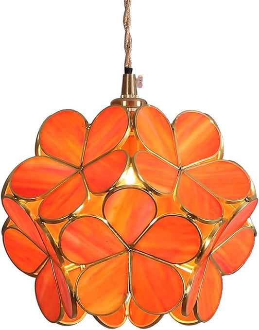 Bieye L10749 Petals Tiffany Style Stained Glass Ceiling Pendant Light with 8-inch Wide Lampshade (Orange, 8" Cherry Blossom)