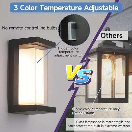 Outdoor Porch Light,15%-100% Dimmable Indoor Wall Light Fixtures,3000K/4000K/6500K Adjustable,24W Exterior Wall Lighting,Waterproof Outdoor Modern Wall Sconce Lights,2160LM Indoor Wall Sconce 2 Pack