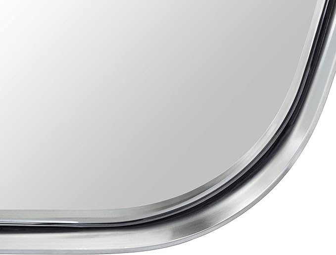 GRACTO 24x36'' Brushed Nickel Metal Framed Bathroom Mirror for Wall in Stainless Steel Rounded Rectangular Bathroom Vanity Mirrors Wall Mounted