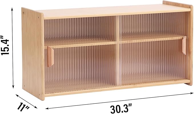 Tiita Small Kitchen Pantry Cabinet, Bamboo Wall Sideboard with Glass Doors, Cupboard Food Pantry Cabinet for Kitchen, Living Room and Dinning Bedroom