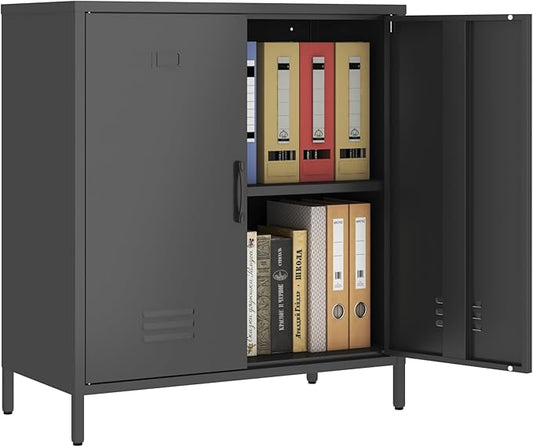 Metal Storage Cabinet with 2 Door, Steel Locker Sideboard Buffet Cabinet Console Table for Home Office (Black, H35.43'')