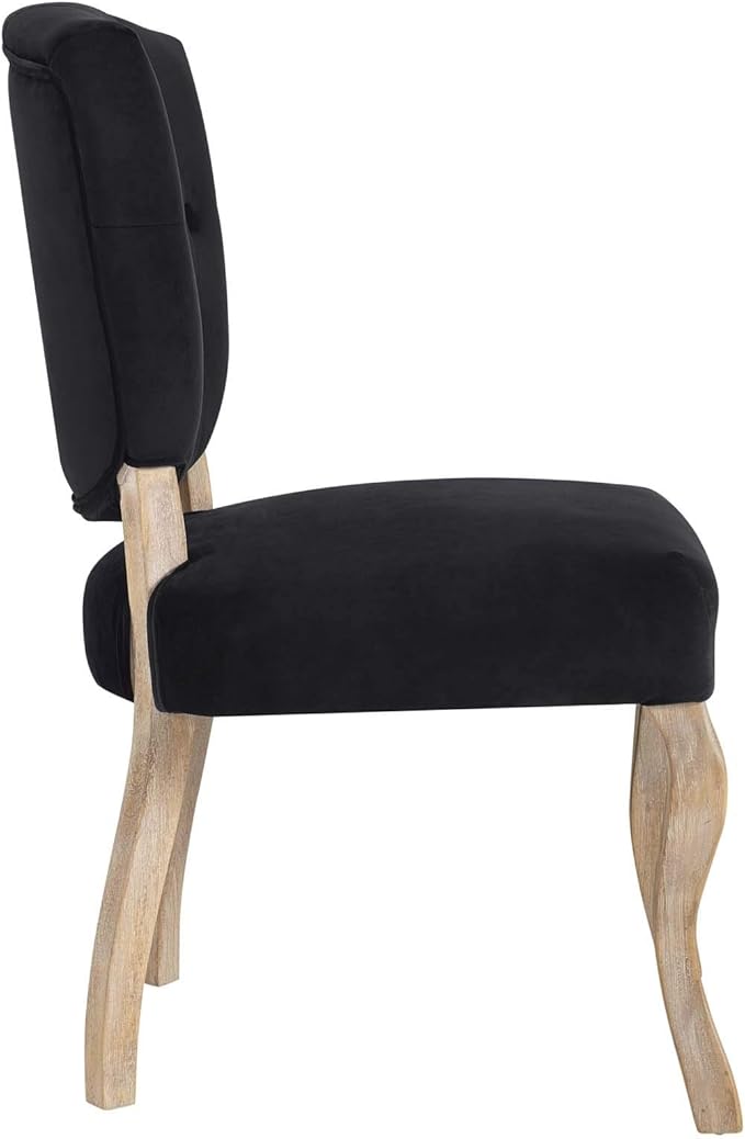 Modway Array French Vintage Tufted Performance Velvet Weathered Wood Four Kitchen and Dining Room Chairs in Black - Fully Assembled