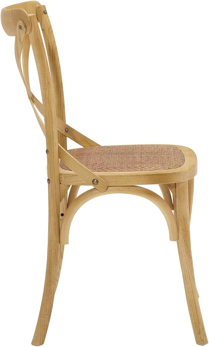 Modway Gear Rustic Modern Farmhouse Elm Wood Rattan Four Dining Chairs in Natural