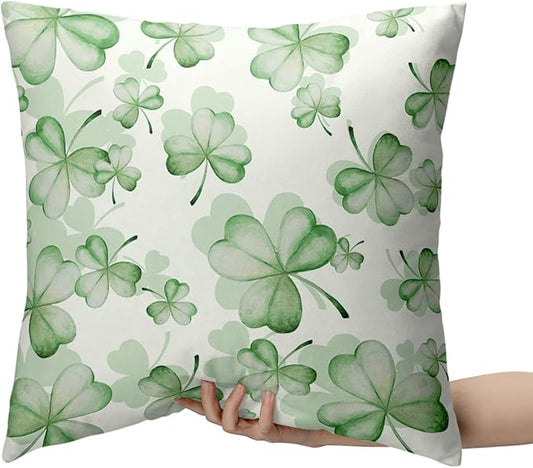 Spring Summer Green Flower Clover Pillow Cases St Patricks Pillow Covers 18x18 Set of 2 Lucky Charm Throw Pillow Covers St Patricks Home Decor for Couch Bed Sofa