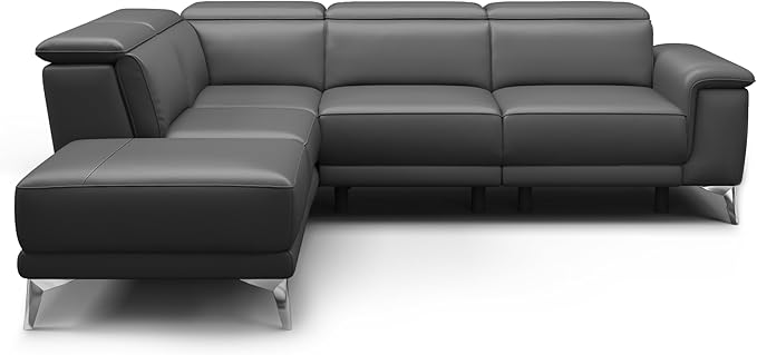 Valencia Pista 113" Cloudy Grey Full Leather Reclining Sectional Sofa with Left Hand Chaise | Power Recliner Chair, Nappa 11000 Leather | L Shaped Couch for Living Room Furniture