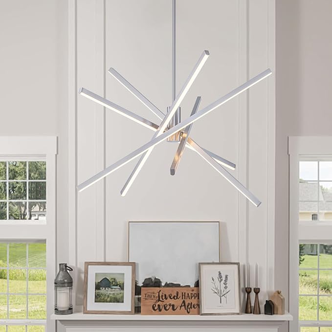 Y'INSP Modern Sputnik Chandeliers 45W LED Brushed Nickel Sputnik Light Fixture Linear Chandelier Light 5 Lights Pendant Light for Dining Room Foyer Kitchen Island Bedroom Living Room