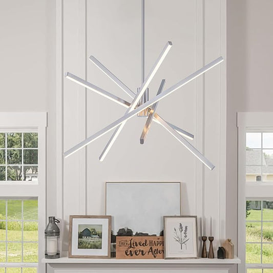 Y'INSP Modern Sputnik Chandeliers 45W LED Brushed Nickel Sputnik Light Fixture Linear Chandelier Light 5 Lights Pendant Light for Dining Room Foyer Kitchen Island Bedroom Living Room