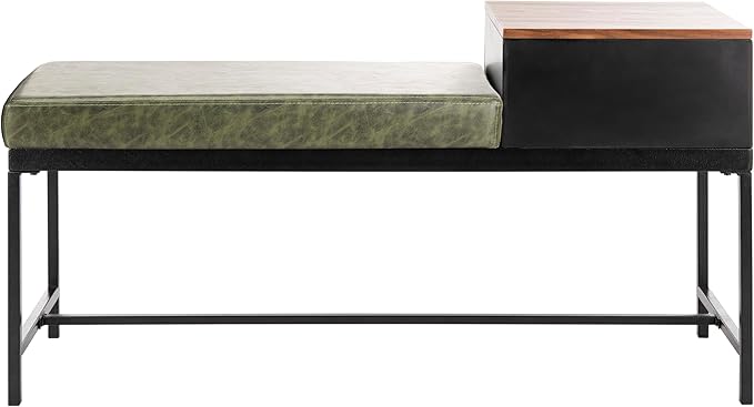 Safavieh Home Maruka 31-inch Grey Wash and Dark Green Faux Leather Bench with Storage