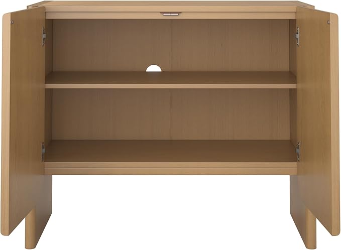 Nathan James Jacala Mid Century Modern Media Console Cabinet or TV Stand, Entryway Storage Cabinet with Doors and Wood Frame, Raw Oak, Set of 3