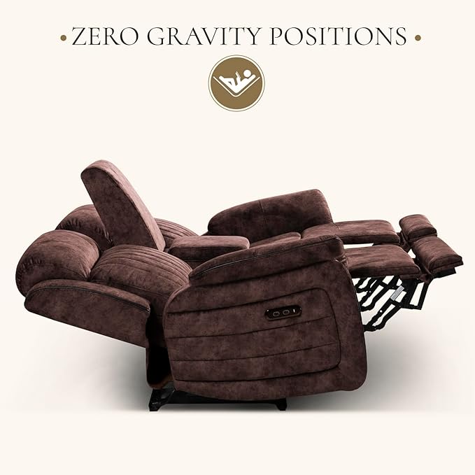 Power Reclining Loveseat with Zero Gravity, Adjustable Headrest, Power Reclining Loveseat with Console, USB/Type-C Ports, Loveseat Recliner Sofa for Living Room(Brown, Loveseat)