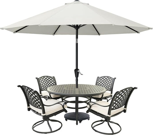 MASTERCANOPY 9FT Patio Umbrella with Push Button Tilt and Crank, Outdoor Market Umbrella with 8 Sturdy Ribs, UV Protection & Waterproof for Garden, Deck, Backyard, Pool (Light Beige)