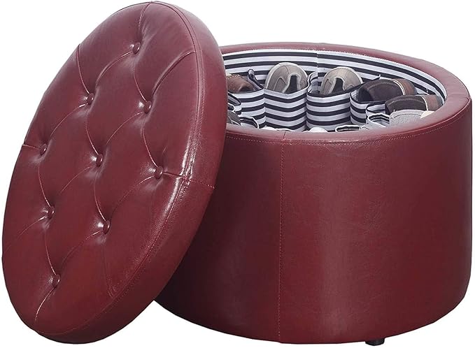 Convenience Concepts Designs4Comfort Round Shoe Ottoman, Burgundy