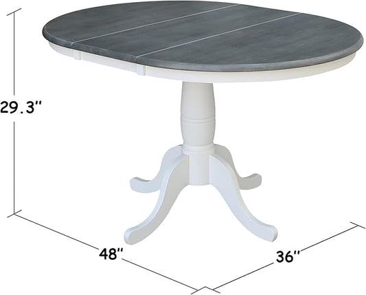 International Concepts 36" Wood Round Table with 12" Leaf in White/Heather Gray