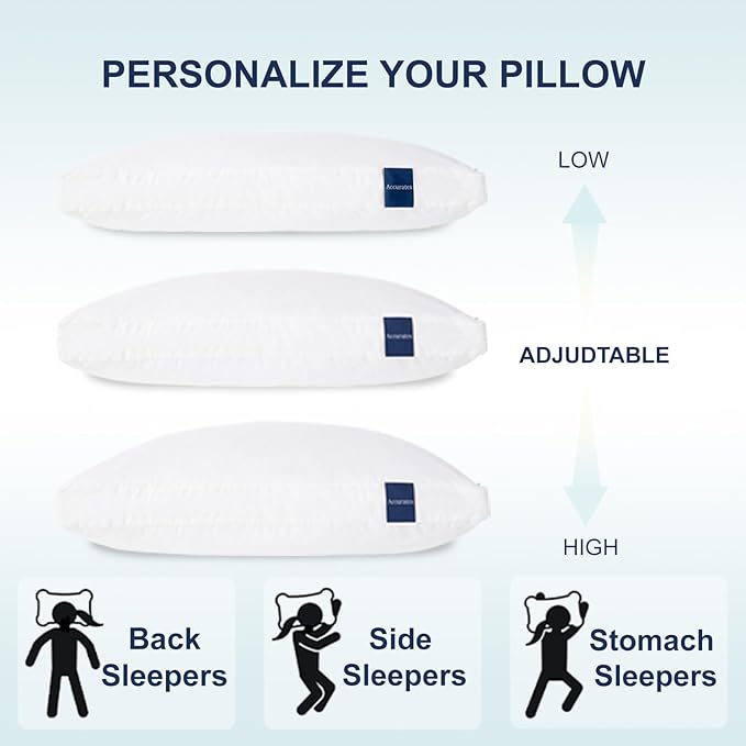 ACCURATEX Pillows Queen Size Set of 2, Hybrid Shredded Memory Foam Pillow[Adjustable Loft], Fluffy Down Alternative Fill Removable Cotton Cover, Firm Supportive Pillow for Side Back Sleepers