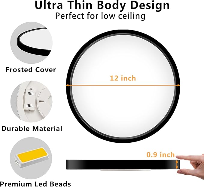 2PACK LED Flush Mount Ceiling Light Fixture12Inch, 24W Led Ceiling Light 5000K 2300LM Ultra Thin Flat Surface Panel Light Low Profile Ceiling Light for Bedroom Kitchen Garage Living Room