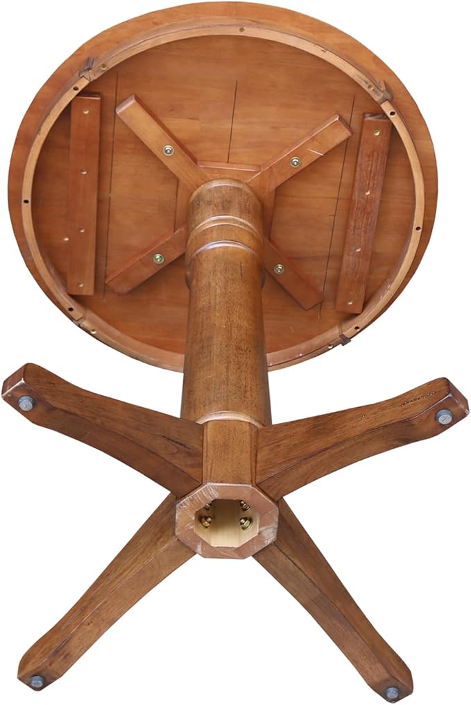 IC INTERNATIONAL CONCEPTS 30" Solid Wood Round Top Pedestal Table in Distressed Oak - 35.9" Height