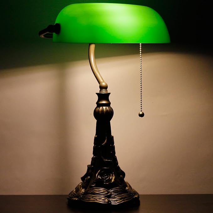 Tiffany Banker Lamp Small Stained Glass Table Lamp Tiffany Style Piano Light Green Glass Style Desk Lamp Angle Adjustable 10.6X15.7Inch for Home Office Living Room Bedroom
