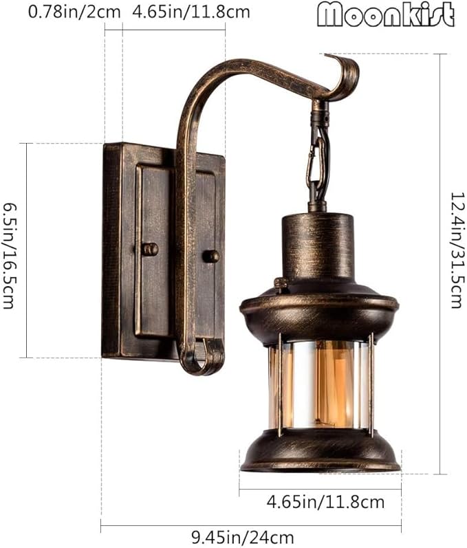 Industrial Vintage Single Head, Rustic Nordic Glass Wall Sconce Fixtures Retro Metal Painting Color Wall lamp for Home Bar Bedroom Bedside Corridor Decorate Wall Light 110V