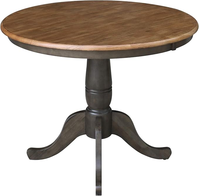 IC INTERNATIONAL CONCEPTS 30" Round Top Solid Wood Pedestal Table in Hickory/Washed Coal - Dining Height
