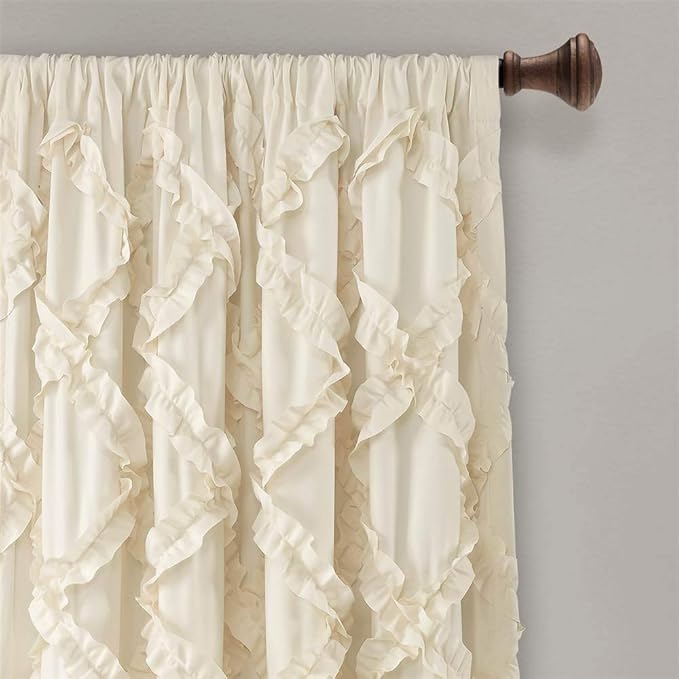 Lush Decor, Ivory Ruffle Diamond Curtains Textured Window Panel Set for Living, Dining Room, Bedroom (Pair), 95” x 54