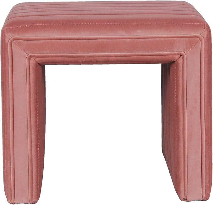 Spatial Order Modern Channel Tufted Velvet Ottoman | Spatial Order Home Décor | Ottoman for Living Room & Bedroom - Blush Pink