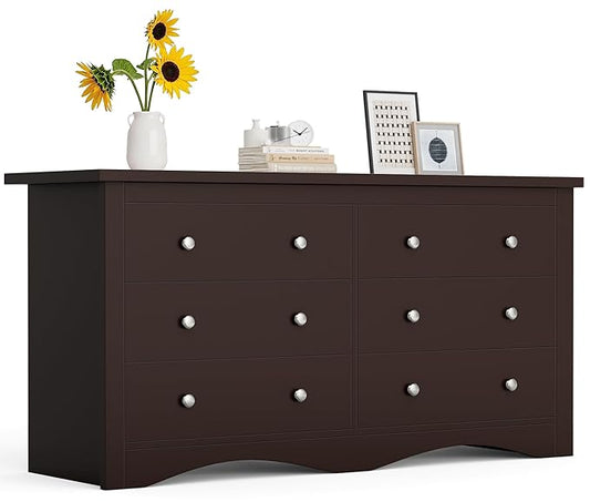 Furmax Dresser for Bedroom, 6 Wood Dresser, Chest of Drawers, for TV up to 65 inch, TV Stand Storage Chest of Drawers for Hallway Entryway (Brown)