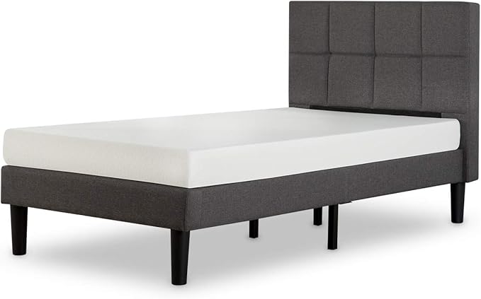 Zinus Lottie Upholstered Platform Bed Frame, Mattress Foundation, Wood Slat Support, No Box Spring Needed, Easy Assembly, Grey, Twin