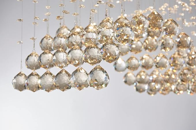 Saint Mossi 22019 8-Lights Modern K9 Crystal Chandelier Light Fixture, Raindrop Chandelier for Bedroom,Living Room,Dining Room, L30 x W12 x H26, Champagne Crystal & Light Gold Canopy