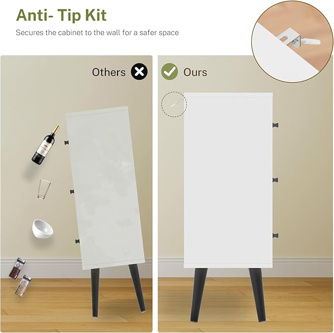 TEENFON White Storage Cabinet with Adjustable Shelf & 3 Drawers, Small Bathroom Cabinet with Door, Freestanding Floor Storage Unit for Living Room, Home Office, White