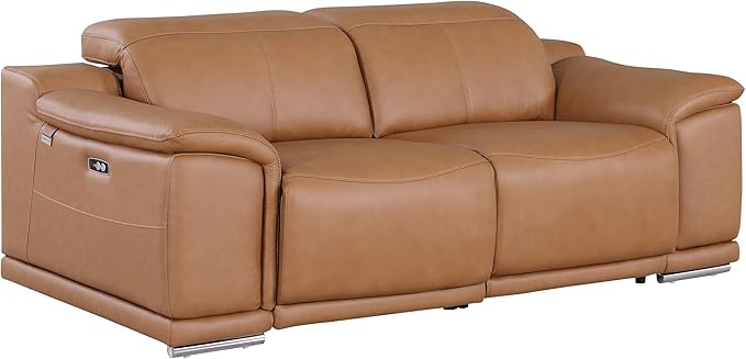 Blackjack Furniture Venice Top Grain Italian Leather 6 Power Recliner Seaters 3 Piece Sofa Set with Adjustable Headrests Modern Luxury Seating Sofa, Loveseat and Chair for Living Room Lounge, Cognac