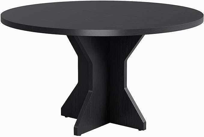 IDEALHOUSE Round Dining Table, 47" Kitchen Table for 4-6 People, Circle Tables with Sturdy Pedestal Base, Space Saving Dinning Room Furniture for Living Room, Kitchen, Apartment, Black