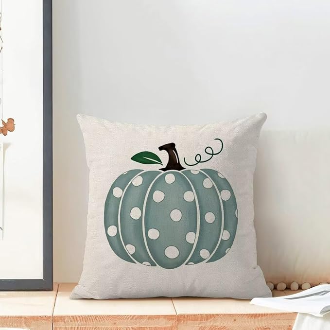BETGINY Fall Pillow Covers 18X18 Inch Set of 2 Polka Dots Pumpkin Throw Pillow Covers Blue Fall Decor Cushion Cases Autumn Thanksgiving Decorative Outdoor Pillows for Sofa Couch Home