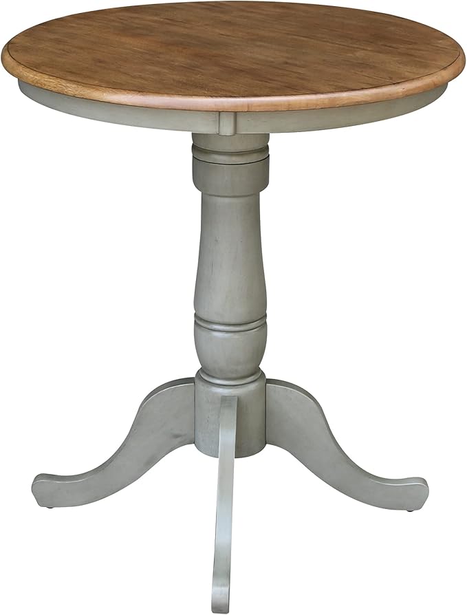 IC INTERNATIONAL CONCEPTS 30" Round Solid Wood Distressed Hickory/Stone Counter Height Table with 2 Stools