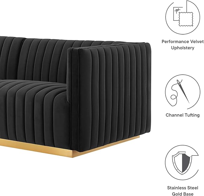 Modway Conjure Channel Tufted Performance Velvet Sectional, 4-Piece Sofa, Gold Black