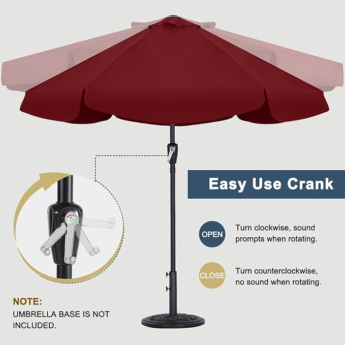 COOSHADE 7.5FT Outdoor Garden Table Umbrella Patio Umbrella Market Umbrella,Crank Open, Push Button 3-Way Tilt,Great for Garden, Deck, Backyard and Pool, 8 Ribs(Burgundy)