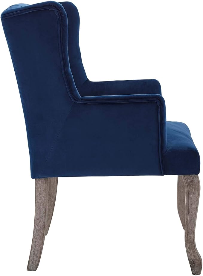 Modway Realm French Vintage Tufted Performance Velvet Kitchen and Dining Room Arm Chair in Navy