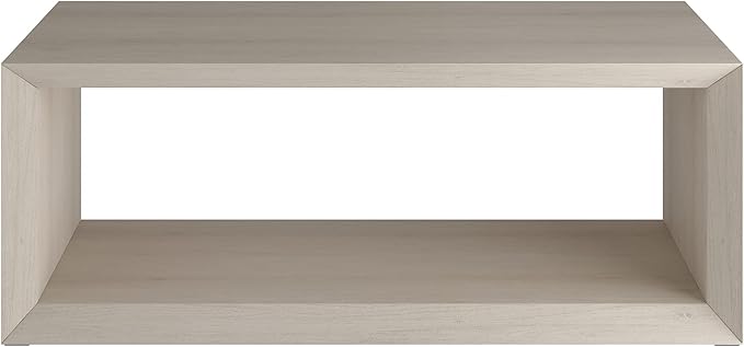 Henn&Hart 48" Rectangular Wood Coffee Table with Open Storage Shelf for Living Room, Family Room, or Office, Beech White