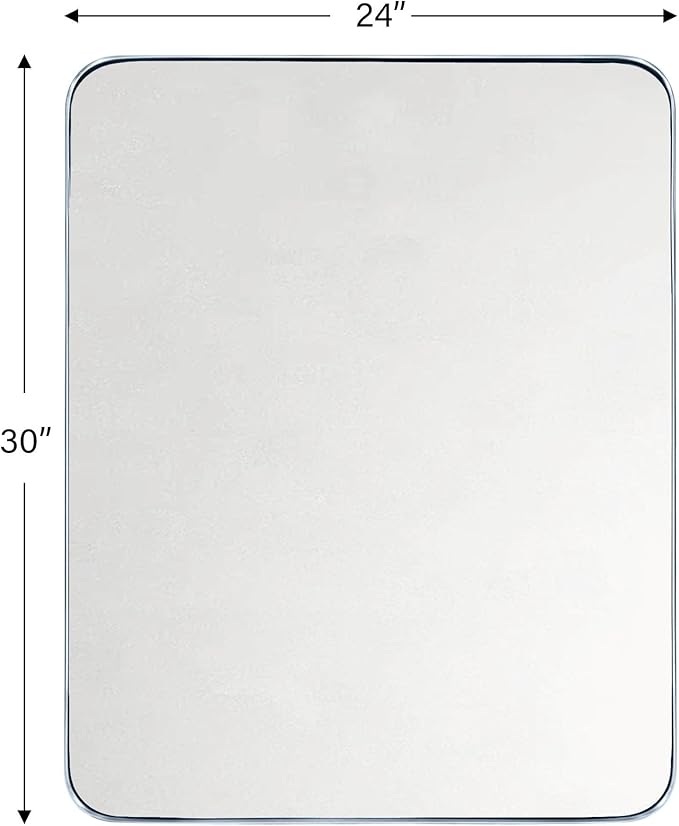 GRACTO 24x30'' Chrome Metal Framed Bathroom Mirror for Wall in Stainless Steel Rounded Rectangular Bathroom Vanity Mirrors Wall Mounted