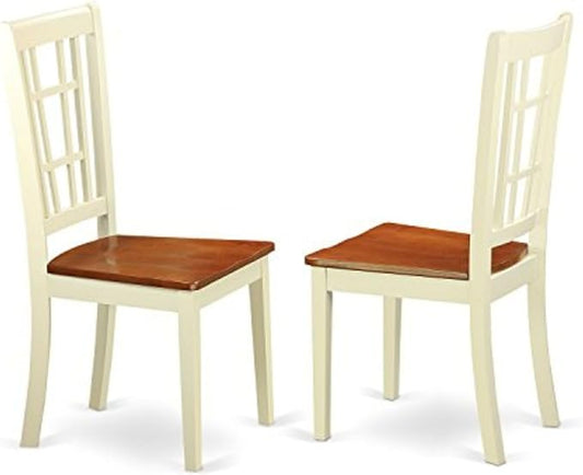 East West Furniture NIC-WHI-W Nicoli Dining Room Chairs - Stylish Back Wood Seat Chairs, Set of 2, Buttermilk & Cherry