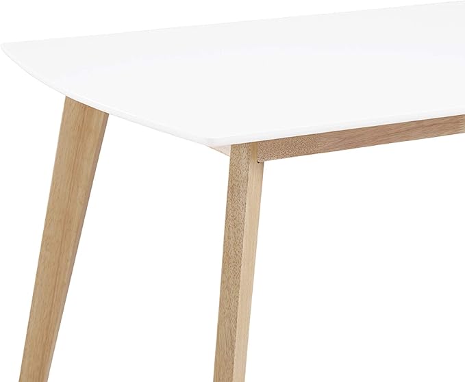 Walker Edison Mid Century Modern Wood Table Dining Room Kitchen Set Dining Chairs, 60 Inch, 6 Person , White and Natural