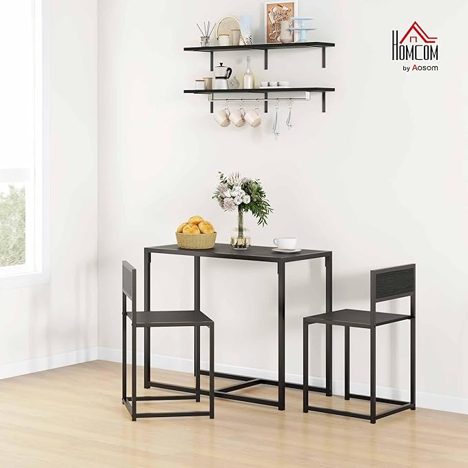 HOMCOM 3-Piece Industrial Dining Table Set for 2, Kitchen Table and Chairs, Dining Room Sets for Small Spaces, Black