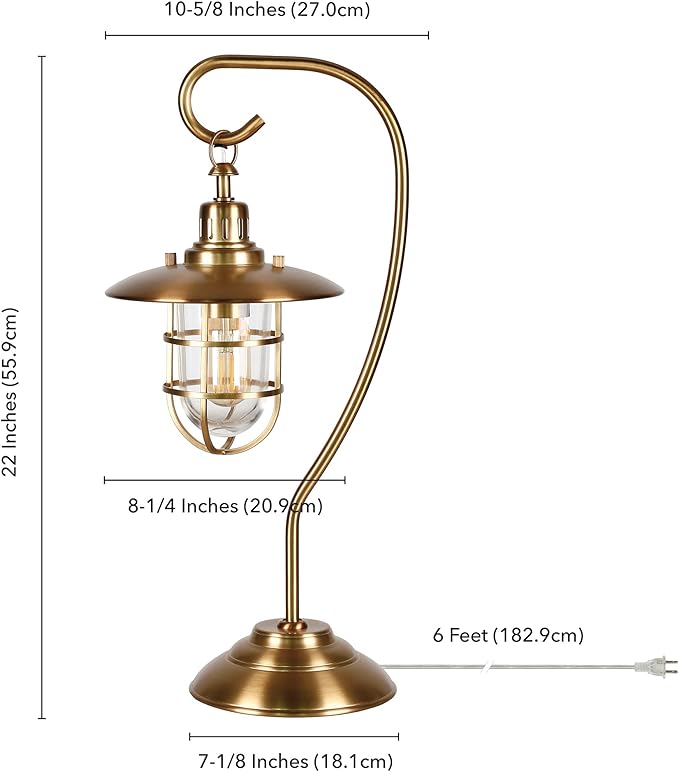 Bay 22" Tall Nautical Table Lamp with Glass/Metal Shade in Antique Brass/Clear
