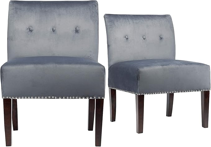 Sole Designs Samantha Collection Armless Accent Chair for Living Room, Office or Vanity, Durable Fabric Upholstery with Espresso Wood Frame, 24" Wide, Grey
